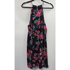 Everly Dress Navy Floral Sleeveless Halter A-Line Medium